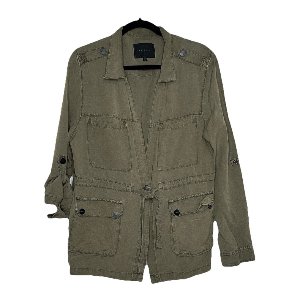 Sanctuary Linen Blend Utility Jacket Women's L  Olive‎ Green Belted Pockets Boho